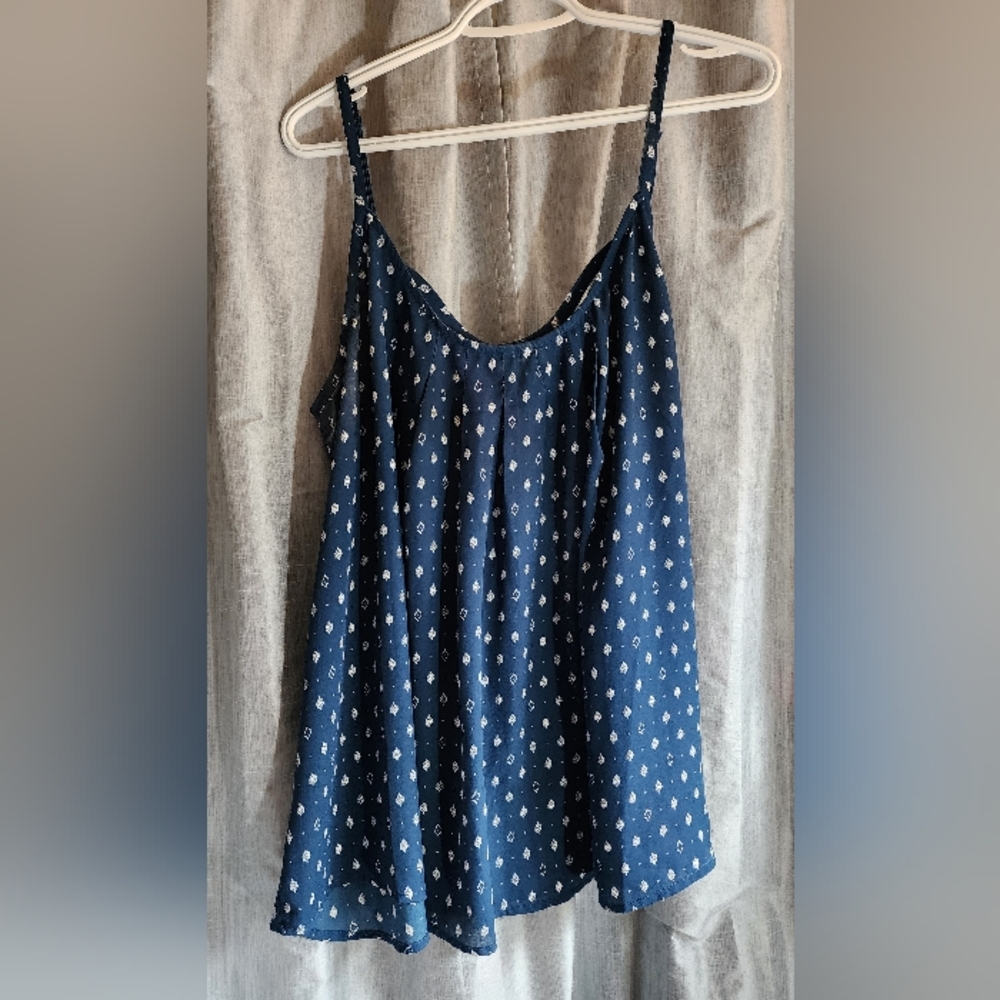 Torrid Blue and White Diamond Patterned Pleated Neck Tank Top